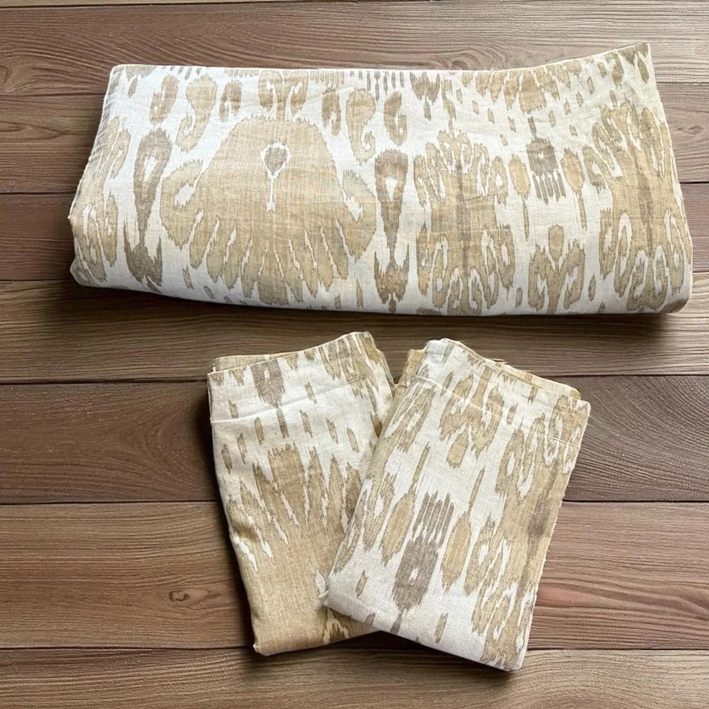 Pottery Barn Linen Cotton Vivian IKAT KING Duvet Plus 2 Standard Shams